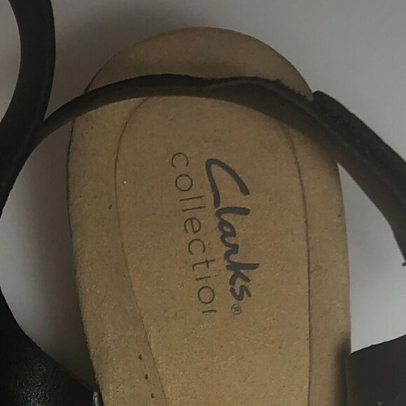 CLARKS Annadel Eirwyn Wedge Sandals Women's Size 11 Black Slingback Leather - Picture 6 of 14